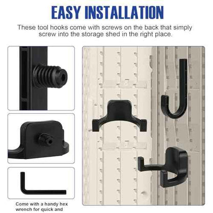21 Pcs Storage Shed Tool Hooks, Craftsman Shed Shelves Accessories for Hanging Organization J/U-Shape ABS Hanger with Replacement Screws for Wrench Shovels Rakes (Black)