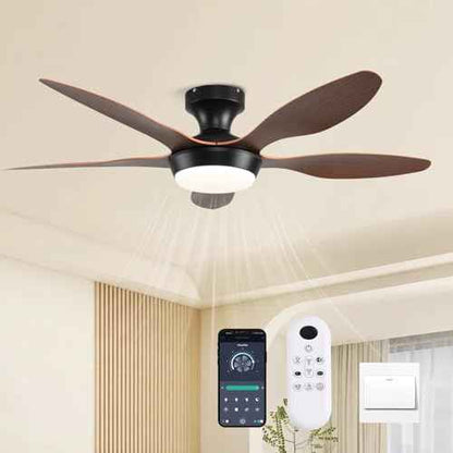 Ceiling Fans with Lights, 46 Inch Low Profile Ceiling Fan with Light and Remote Control, Flush Mount 6 Speeds Reversible Ceiling Fan, Dimmable Noiseless Ceiling Fans for Bedroom, Brown