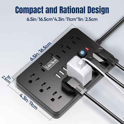 2PCS 5 FT Flat Plug Surge Protector Power Strip,11 Multiple AC Outlets with 6 USB Ports (2 USB C), 5 Feet Extension Cord, 1250W/10A, One Touch Switch Button, 17 in 1 Compact powerstrip