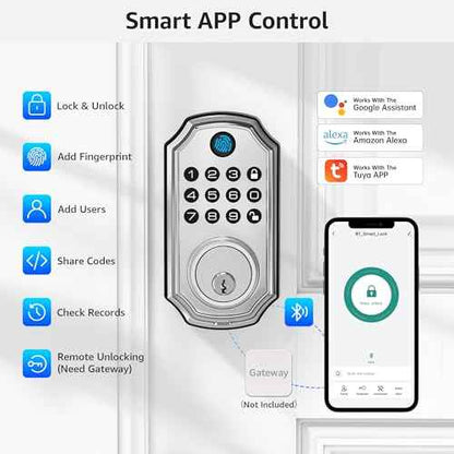 LOCK&SOLVER Keyless Entry Door Lock, Smart Lock for Front Door, Keypad Fingerprint Doorlock, App Remote Control, One-Time Code, Auto Lock, Easy Installation with Video Guide, Rust-Resistant Zinc