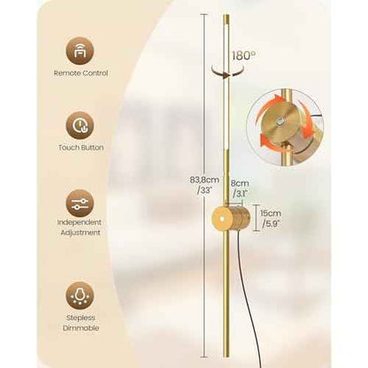 33" Wall Sconces Set of 2 with Remote Control, Dimming & 3 Color Temperatures, Plug-in Gold Wall Lights for Bedroom, Living Room, Adjustable Brightness & Rotatable Lamp Post, D09YBP205