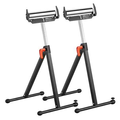 VEVOR 2-Pack Stands 250 lbs Load Capacity, 27-43 in Adjustable Height, Folding Heavy Duty with Polished Steel Roller Head & Edge Guides, for Table Saw Outfeed Woodworking Extension Support, Black