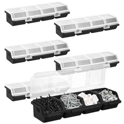 6Pcs Screw Organizers Storage Bins with Lids, Plastic Stackable Hardware Organizer Box for Garage Nails Craft Tool Organizing, Tool Cart Cabinet Workbench Drawers (Black)