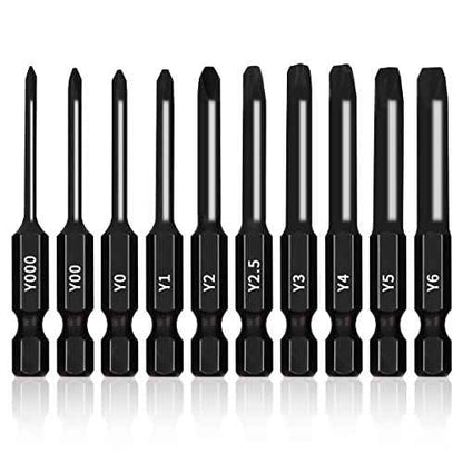 TriWing Bit Set (10 Pack - 2.3" Long Magnetic Heads) in The Following Tri Wing Bits Screwdriver Sizes: Y000, Y00, Y0, Y1, Y2, Y2.5, Y3, Y4, Y5, and Y6
