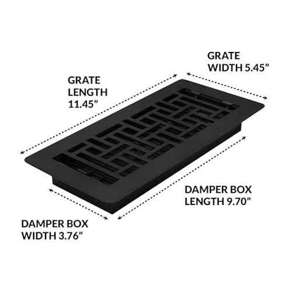 Decor Grates (4-Pack) LAJH410-BLK Oriental Low Profile Floor Register, 4x10 Inches, Textured Black Finish