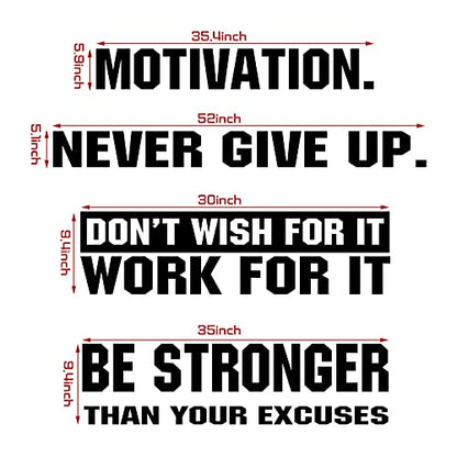 Tenare 4 Pieces Gym Wall Decal Motivation Vinyl Wall Decals Be Stronger Than Your Excuses Sticker Don't Wish for It Work for It Large Gym Never Give up Quote Sticker Home Exercise Fitness