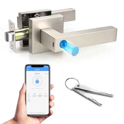 KNOBWELL Smart Fingerprint Door Lock with App Control, Smart Door Lock, Biometric Door Knob, Keyless Entry Door Lock with Handle for Home, Hotel, Apartment, Office, Airbnb-Silver