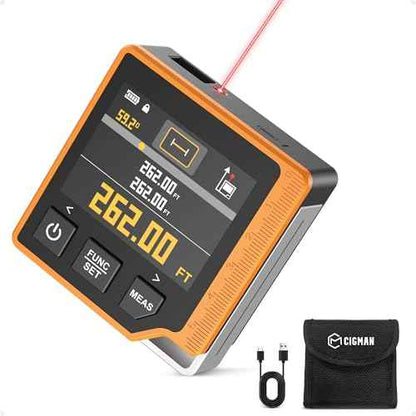 Laser Measuring Tool, 262ft Laser Measure with Digital Angle Finder & Level, Rechargeable Laser Measurement Tool with 2.4'' Color Backlit Display, 6 Units Ft/in/M, Length/Area/Volume/Pythagorean Mode
