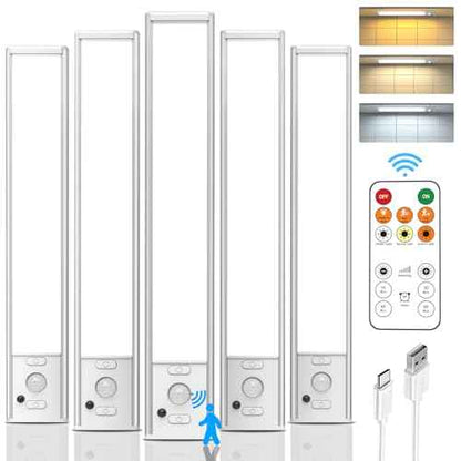 Under Cabinet Lights Wireless,Motion Sensor Light Indoor Closet Lights with Remote Control,3 Color Temps,LED Rechargeable Battery Operated,Under Counter Lights for Kitchen,Wardrobe,Stairs,5 Pack