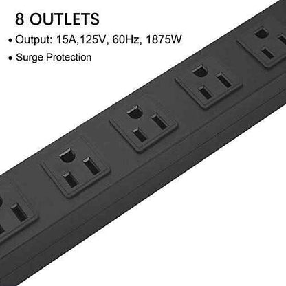 2Pack Metal 8 Outlet Mountable Power Strip, Wall Mount Outlet Heavy Duty, Wide Spaced Commercial Shop Power Strip with Switch, 15 FT SJT 14AWG Power Cord.