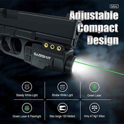 Mini 700 Lumen Pistol Light Laser Combo Weapon Light Tactical Flashlights, Magnetic USB Rechargeable with Green Beam and Strobe Mode for GL and Picatinny Rail