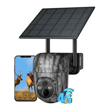 Xega 4G Cellular Solar Powered Wildlife Camera with SIM Card, 2K Trail Camera Outdoor, No WiFi Game Cam with Remote Access Night Vision Live Streaming Motion Detection, Only Support The Built-in SIM