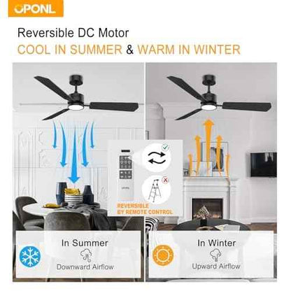 Black Ceiling Fan with Light 52inch, Low Profile, Remote Control, Downrod Mount, Noiseless, Reversible, 6CCT, Dimmable, 6 speeds, Timeable, Ceiling Fans with Lights for Living Room, MDF
