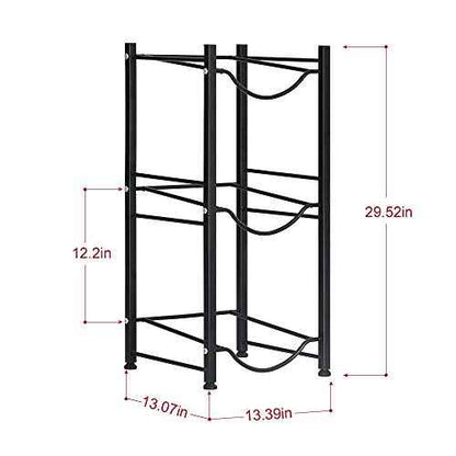 Water Bottle Storage Organizer - 5 Gallon Jug Holder Rack, 3-Tier Stackable Dispenser Stand for Office, Kitchen, Lobby, Foyer - Black