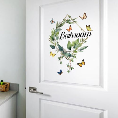 2 Pcs Bathroom Toilet WC Sign Door Stickers Washroom Wall Decals Peel and Stick Removable DIY Beautiful Flower Wash Room Door Decor (Bathroom)