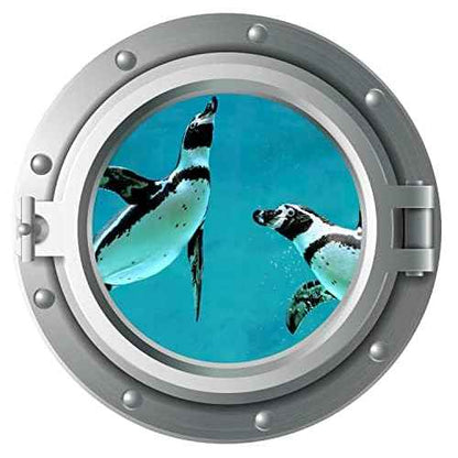 Niwo ART - Penguin, Sea Porthole Under Water Submarine 3D Decal, Peel and Stick Self-Adhesive Wall Sticker (12 inches)