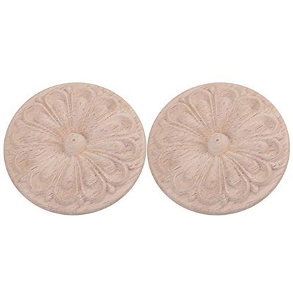 Mxfans 60mm Wood Carved Decorative Round Flower Decal Applique Furniture Pack of 2