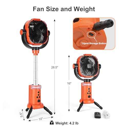 Odoland 20000mAh Camping Fan with Lantern, 360¡Æ Oscillation Rechargeable Battery Operated Outdoor Power Fan with Remote, Hook £¦ RGB Light for Camp, Family Travel and Jobsite, Orange