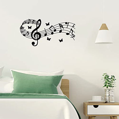 Music Notes Notation Band Wall Sticker Decal, Music Notation Wall Decal Removable DIY Vinyl Art Mural Wallpaper Home Decor Gift for Kids Bedroom Music & Dance Room, Eye-catching & Fashion (22.5"W¡¿11"H, Black)