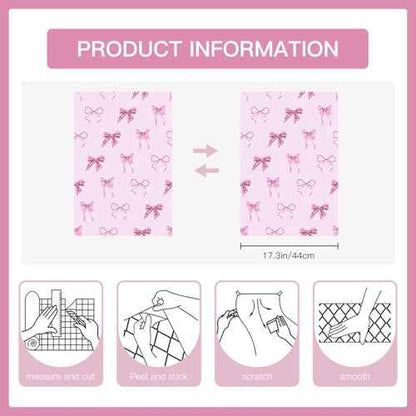 RUSPEPA Peel and Stick Wallpaper, 17.3 Inch x 6.5 Feet, Pink Bow Design Self Adhesive Removable Wallpaper Decorative Waterproof Contact Paper for Cabinets, Walls