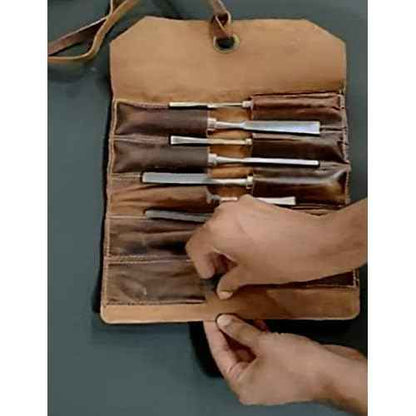 Leather Tool Roll Up Pouch - Leather Tool Wrench Roll/Chisel Bag by RUSTIC TOWN