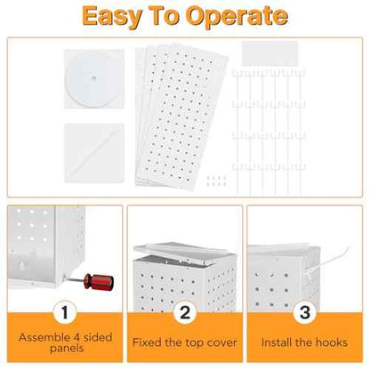 Rotating Pegboard Display Stand with 24 Hooks, Tabletop Metal Peg board Shelf for Craft Shows & Fairs, Retail Stores, Vendors Arts and Crafts Finishing - 4-Sided Craft Rack Organizer (White)