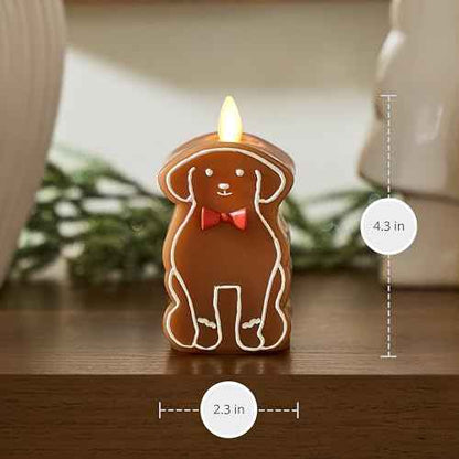 Luminara Flickering Flameless Candle 2.3" x 4.3", Battery Operated & Timer Function, Remote Ready (Sold Separately), Gingerbread Dog Moving Flame LED Light Figural Candle for Christmas Holiday Display