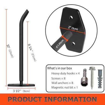 Tire Rack Wall Mount, 10 Inch Large Garage Hooks Heavy Duty Storage, Ladder Hooks for Hanging, Garage Organizer for Wheel Holder, Folding Chairs, Power Tool, Bulk Items (88lbs 4-Pack)