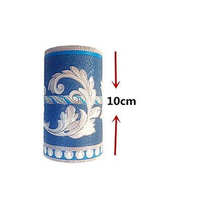 Self Adhesive 3D Blue Flower Waterproof Wallpaper Border Peel and Stick for Bathroom Kitchen Counter Top Tiles Sticker 10CM by 5M (Blue)