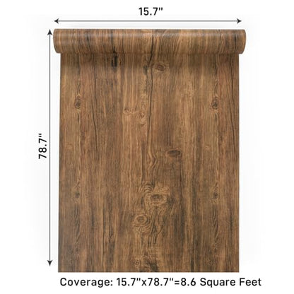 VaryPaper 15.7''x78.7'' Rustic Dark Brown Wood Peel and Stick Wallpaper Wood Grain Contact Paper for Countertops Waterproof Removable Self Adhesive Wooden Vinyl Wrap for Cabinets Desk Table Furniture
