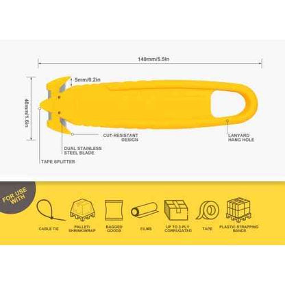 Safety Box Cutter, T TOVIA SK2 Stainless Steel Concealed Blade Package Opener with Tape Splitter for Cartons, Cardboard, Wrap, Straps, Film (5 Pieces - Mix color)