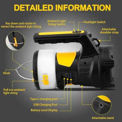 Camping Lantern Rechargeable, LED Flashlight Spotlight Lantern, Waterproof Lantern Flashlight for Hurricane Emergency, Hiking, Outdoor Patio and Garden Party Decoration