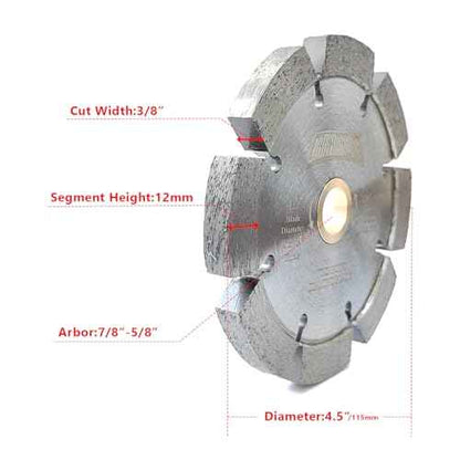 4.5" Diamond Tuck Point Blade for Mortar Joint Removal,3/8" Segment Width, 7/8"-5/8" Arbor