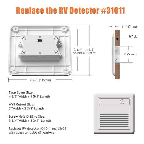 RV Carbon Monoxide & Propane Detector, Replacement for RV Gas Detector #31011, 2 in 1 Dual CO/LP Gas Alarm, Hardwired - VDC 12V, Flush Mount, White