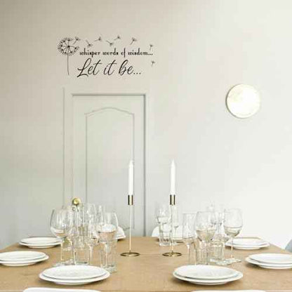 Let It Be Whisper Words of Wisdom Dandelion - Positive Quotes Pure Black Vinyl Wall Decal Art Font Motto Room Decoration