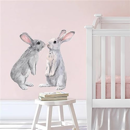Two Little Bunnies Wall Stickers, sacinora Cute Rabbit Animal Wall Decals Removable Vinyl Peel and Stick for Nursery Kids Baby Living Room Bedroom Children's Room Playroom Art Decorations