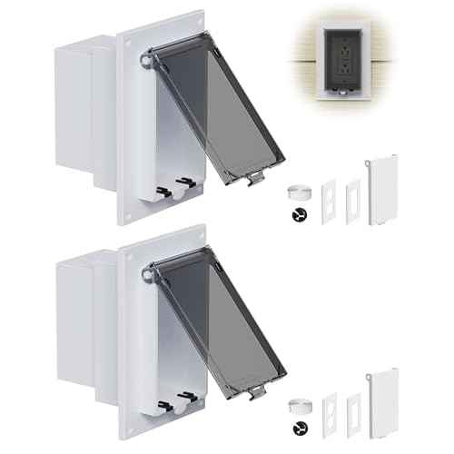 DBVR1W-1 Low Profile Electrical Outlet Box, Outdoor Recessed Outlet Box for Wet Location, Recessed Non-Metallic Exterior Outlet Box with 2 Weatherproof Covers, Vertical, 1-Gang, 2 Pack