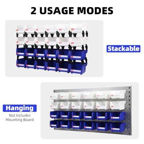 Stackable Storage Bins 24 Pack (5x4x3 Inch), Plastic Stackable Storage Organizer Bins Wall Mounted Hanging Small Parts Bin for Garage, Workbench & Office (Blue & Red)