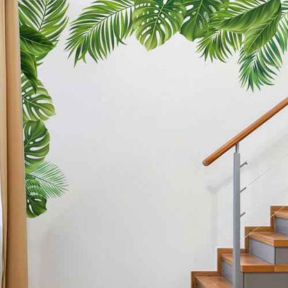 Green Leaf Wall Sticker, Flower, Bird, Jungle, Green Plant Sticker, Peel and Paste Tropical Rainforest Turtle Back Leaf Wall Sticker, Bedroom Porch, Living Room, Bedroom Home Decoration Wall