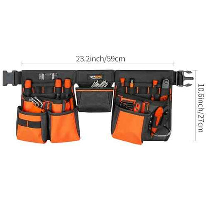 Tool Belt with Multiple Pockets, Heavy Duty Construction Pouch, Black and Orange