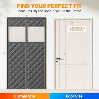 Magnetic Insulated Door Curtain Fits 48"x80" Doors - Thermal Door Cover for Winter with Clear Window, Window Insulation Kit & Doors Draft Stopper to Keep Cold Air Out for Front Doorway Home - Black