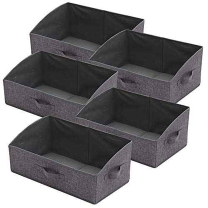 5 Pack Trapezoid Large Foldable Closet Storage Bins with Handle, Fabric Storage Organizer Cube Cloth Containers Linen Box Shelf Baskets for Clothes Clothing Shelves Wardrobe