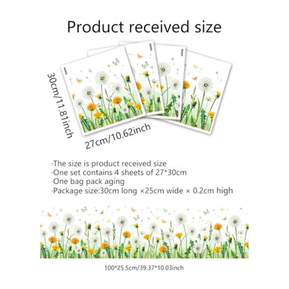 4 Sheets PVC Removable Dandelion Flower Wall Stickers, 40"¡¿10" Floral Decals for Bedroom, Kids Room, Bathroom, Classroom, Glass & Bulletin Boards, Double-Sided