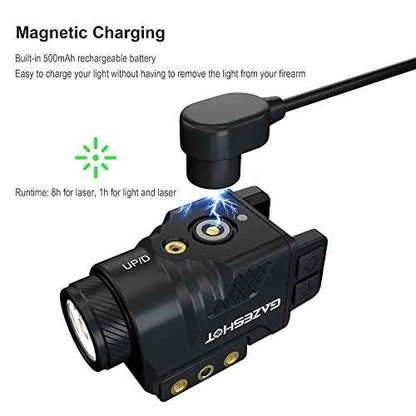 Mini 700 Lumen Pistol Light Laser Combo Weapon Light Tactical Flashlights, Magnetic USB Rechargeable with Green Beam and Strobe Mode for GL and Picatinny Rail