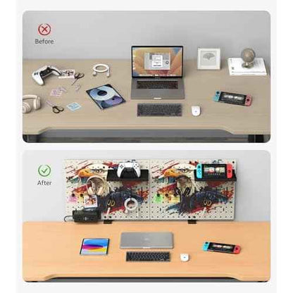 CCCEI Modular Pegboard Desk Organizer and Storage, Gaming Office Supplies Shelf Accessories with Outlets and USB, Metal Privacy Panels Peg board Deco Clamp on Table, Gifts for Men, 10FT.