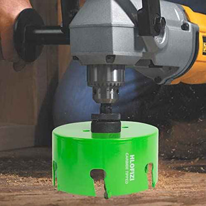 6-1/8 Inch Carbide Tipped Hole Saw for 6" Recessed Lights Multi-Material Hole Cutter with Arbor for Hard Wood, Drywall, Plaster Ceiling, Sheetrock, Plastic, Fiberglass, 5X Faster, Green