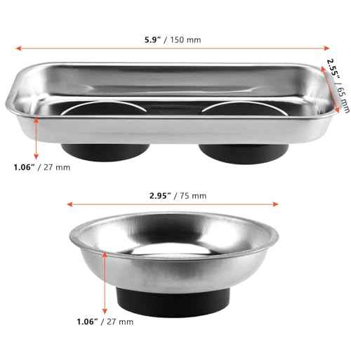 SINJEUN 10 Pieces Rectangle Magnetic Part Tray, 2 Sizs Magnetic Tray Set 6x2.55x1 and 2.95x1 Inch Stainless Steel Magnetic Tray Holder for Screws, Nut, Bolt and Metal Part