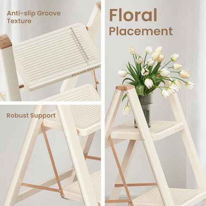 GameGem 2 Step Ladder, 2 Step Stool for Adults, Folding Step Ladder with Secure Footing, Widened Pedal, Aesthetically Pleasing Looking, Blends Right into Domestic Rooms, Cream Chocolate