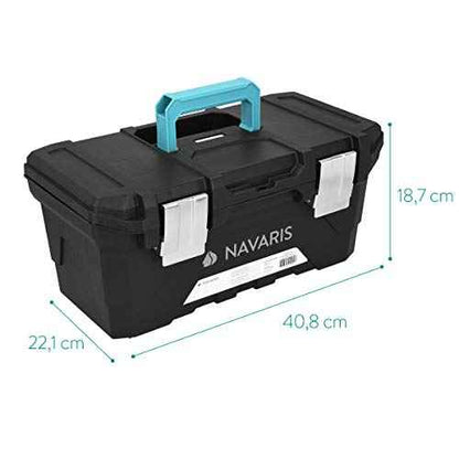 Navaris Tool Box 16 Inch - 40cm Rugged Plastic Multi-Purpose Toolbox Case with Lift-Out Organizer Tray to Store and Transport Tools - 2 Latches