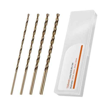 150mm Long Drill Bits Set, Diameter 3mm 4mm 5mm 6mm, 4pcs HSS Cobalt Drill Bits, for Hard Metal, Stainless Steel, Cast Iron, Copper, Aluminum, PVC, Plastic, Wood